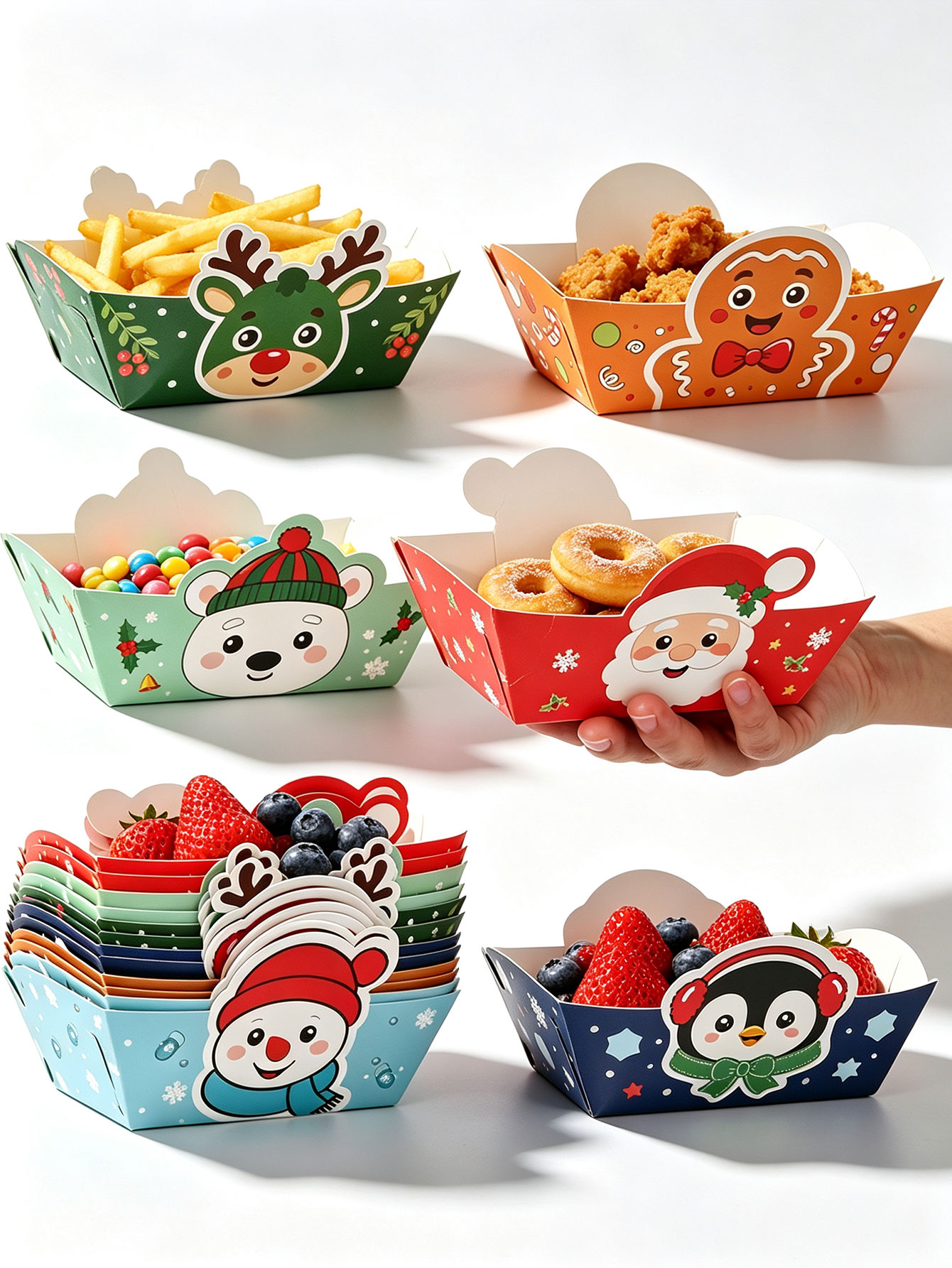 Xmas Food Snacks - 12 pezzi/set di vassoi di carta